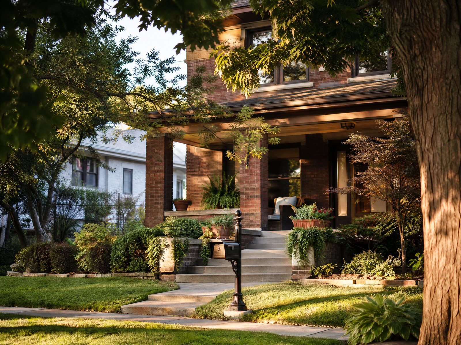 Front porch steps and mailbox on a Kansas City street
